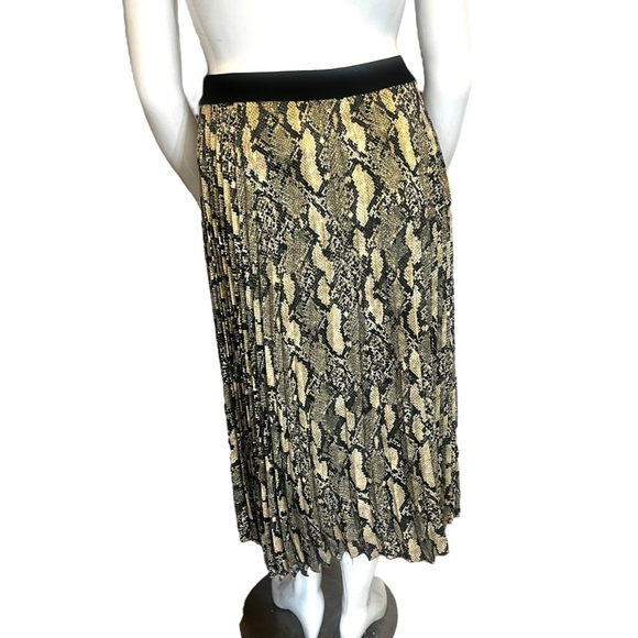 H&M Snakeskin Print Plisse Pleated Midi Skirt, L, Tan, Black & Grey - Picture 10 of 16